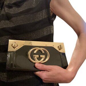 Vintage GUCCI Britt Clutch - Patent Leather -  Pre-Loved - Dust Bag - (L) 9in